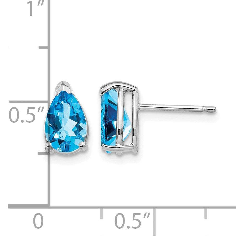 14k White Gold 8x5mm Pear Blue Topaz Post Earrings