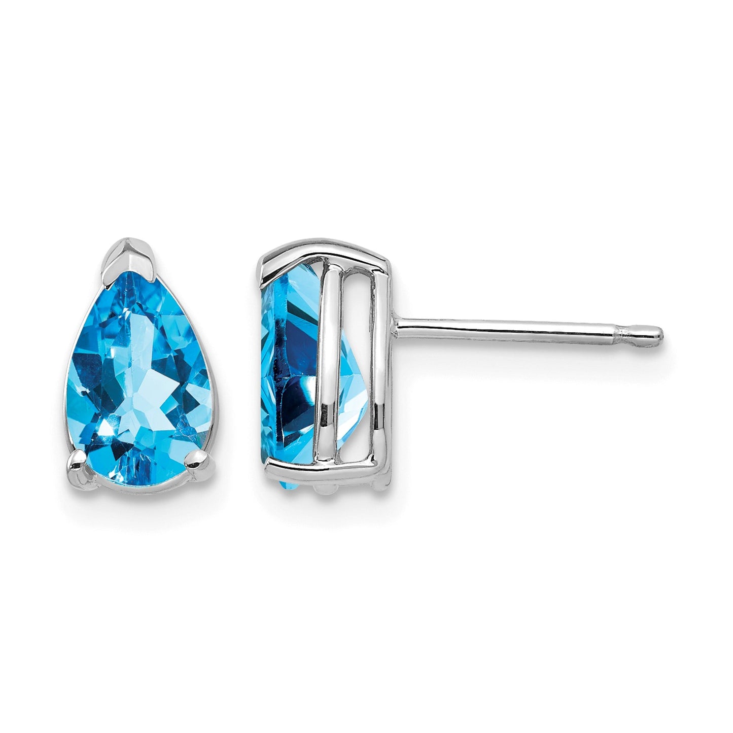 14k White Gold 8x5mm Pear Blue Topaz Post Earrings