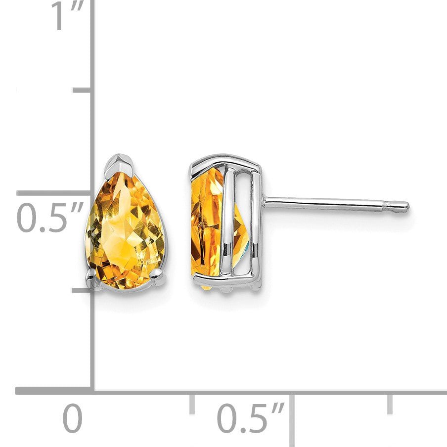 14k White Gold 8x5mm Pear Citrine Post Earrings
