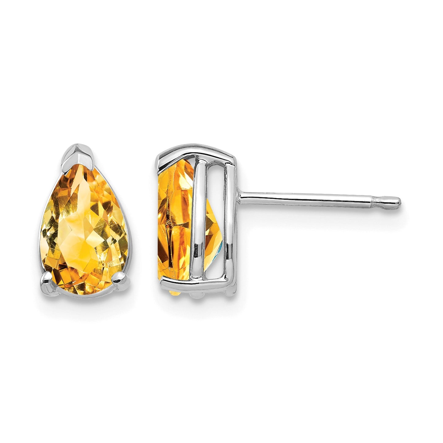 14k White Gold 8x5mm Pear Citrine Post Earrings
