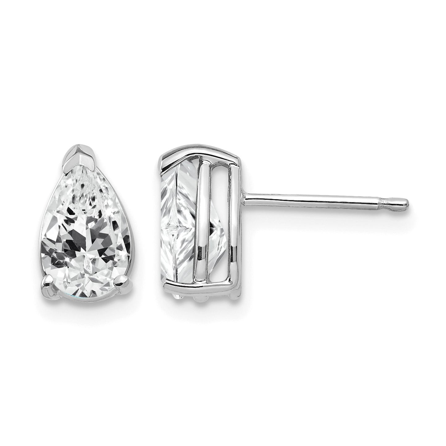 14k White Gold 8x5mm Pear Cubic Zirconia Post Earrings