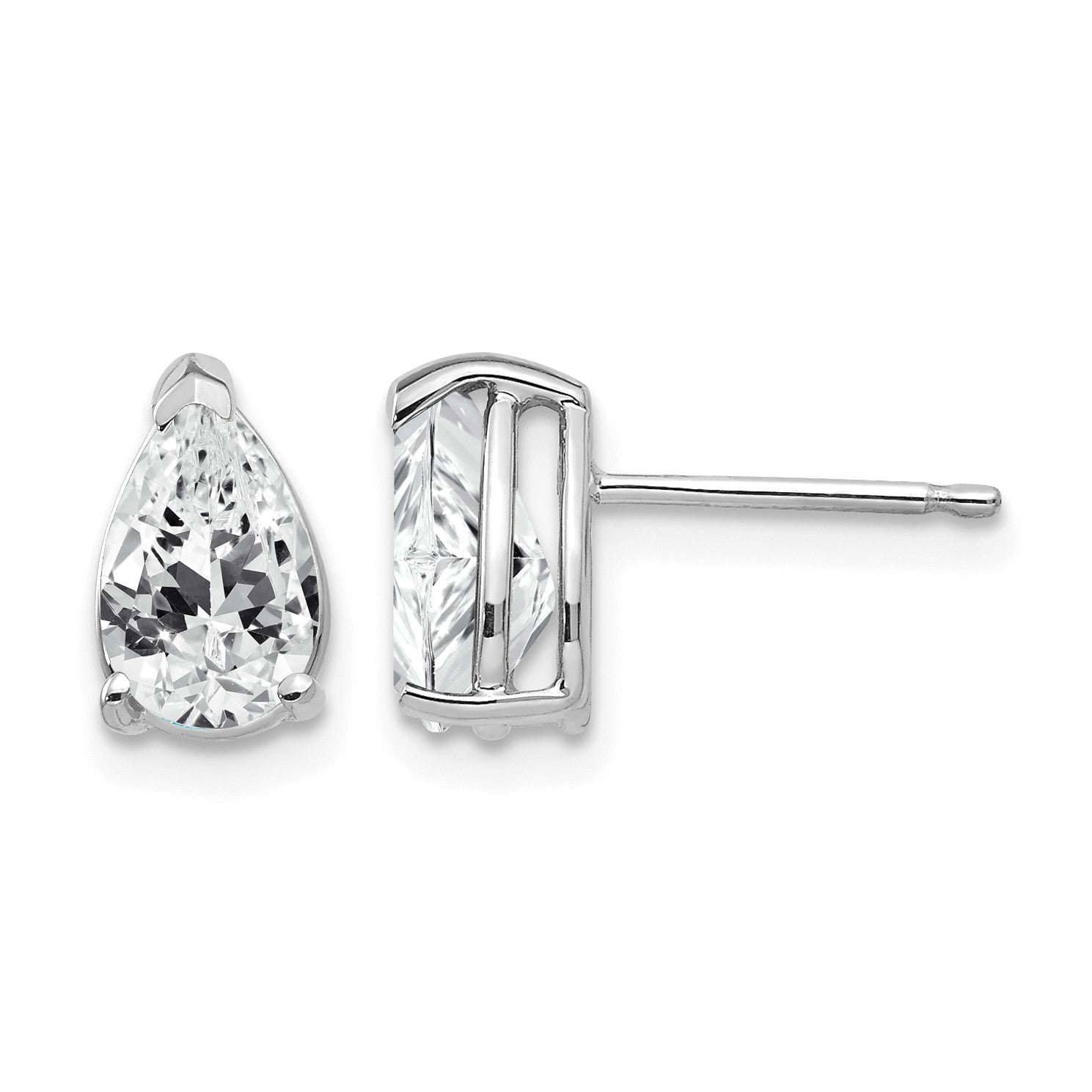 14k White Gold 8x5mm Pear Cubic Zirconia Post Earrings
