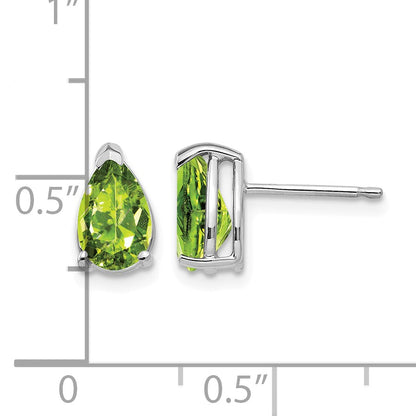 14k White Gold 8x5mm Pear Peridot Post Earrings