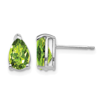 14k White Gold 8x5mm Pear Peridot Post Earrings