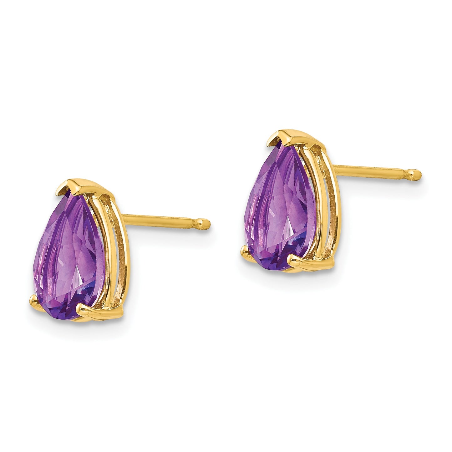 14k 9x6mm Pear Amethyst Post Earrings