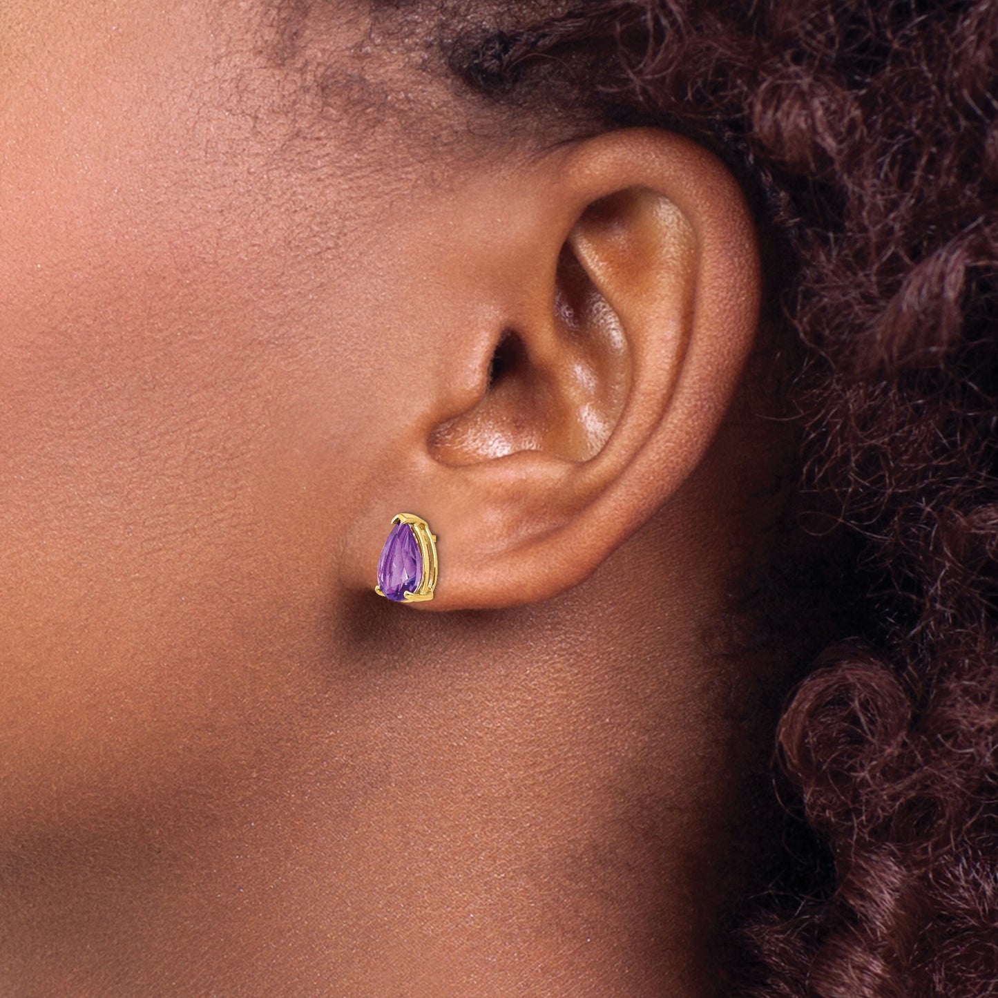14k 9x6mm Pear Amethyst Post Earrings