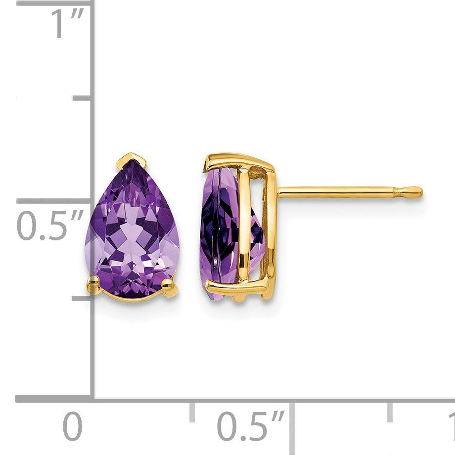 14k 9x6mm Pear Amethyst Post Earrings
