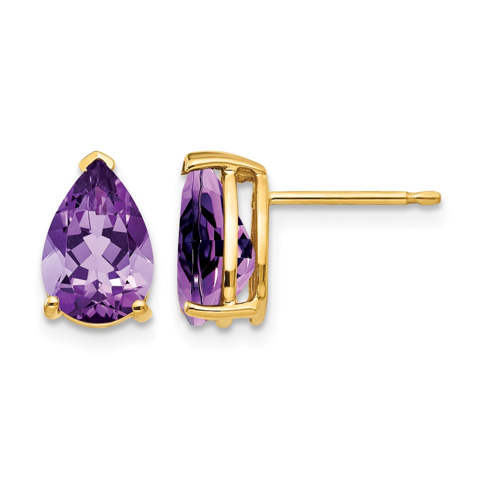 14k 9x6mm Pear Amethyst Post Earrings