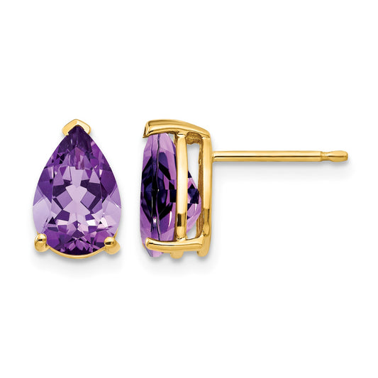 14k 9x6mm Pear Amethyst Post Earrings