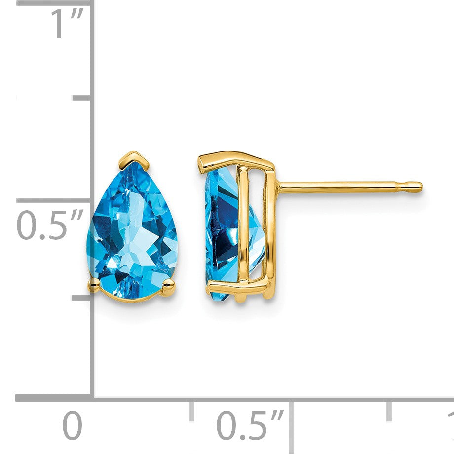 14k 9x6mm Pear Blue Topaz Post Earrings