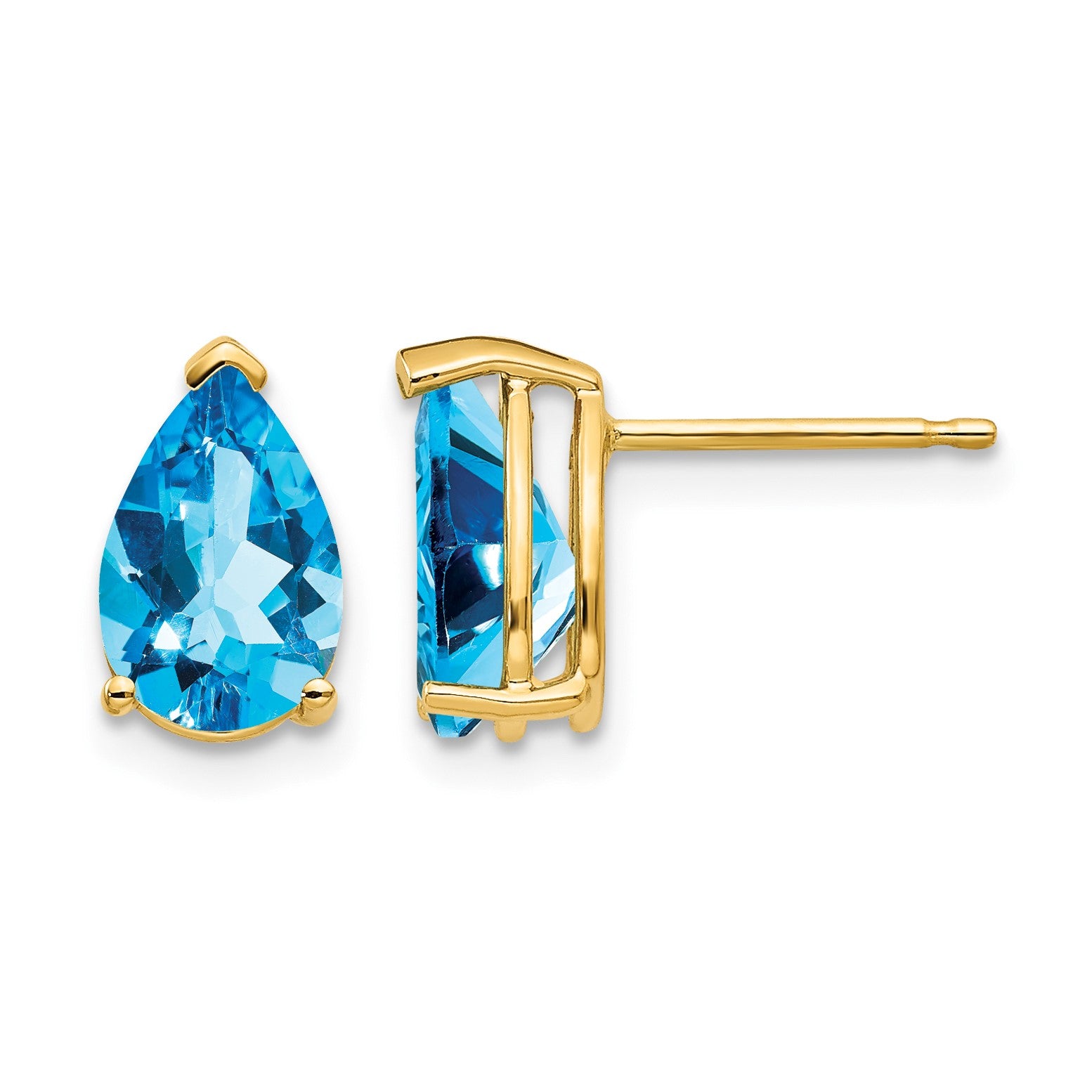 14k 9x6mm Pear Blue Topaz Post Earrings