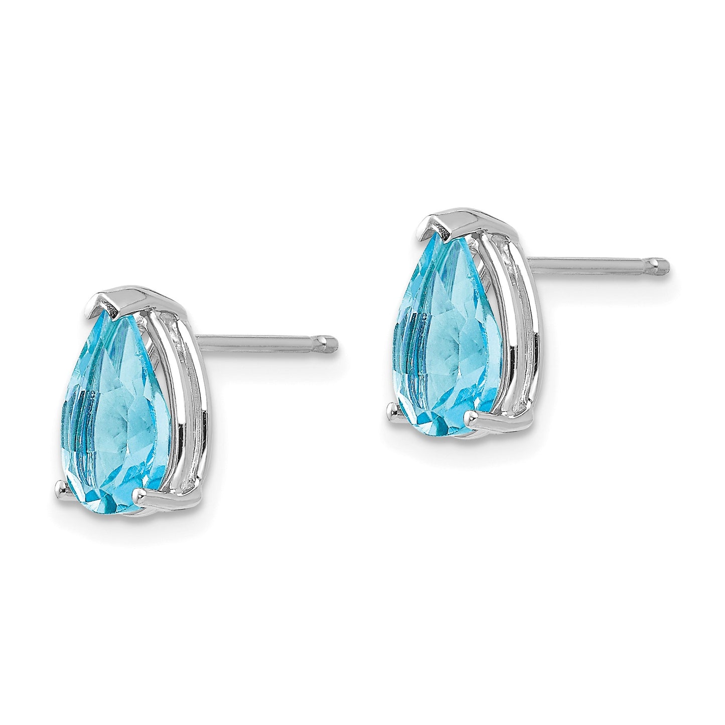 14k White Gold 9x6mm Pear Blue Topaz Post Earrings