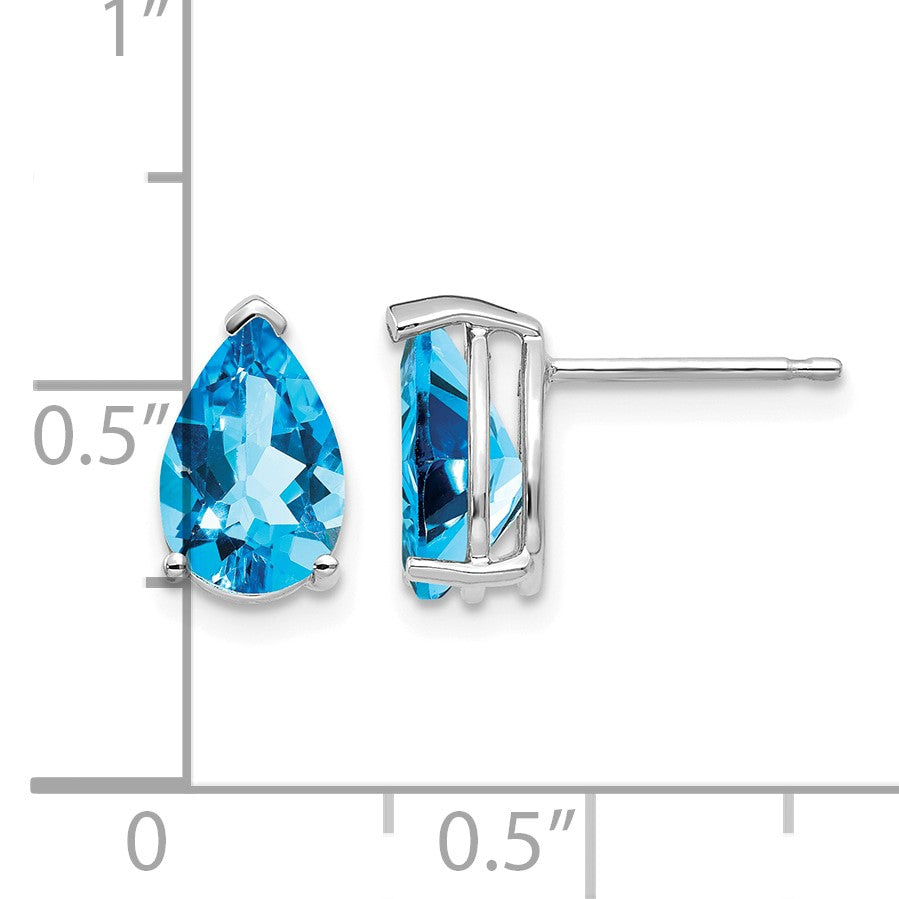 14k White Gold 9x6mm Pear Blue Topaz Post Earrings