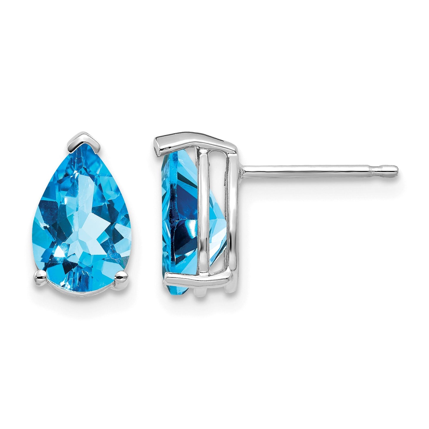 14k White Gold 9x6mm Pear Blue Topaz Post Earrings