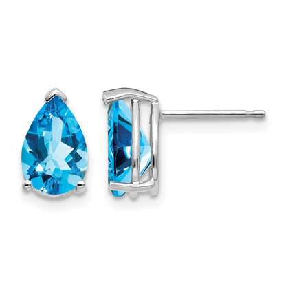 14k White Gold 9x6mm Pear Blue Topaz Post Earrings