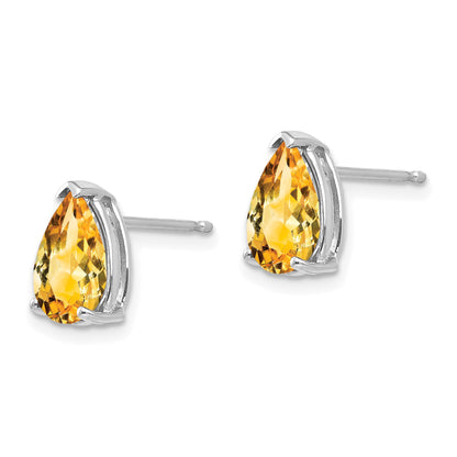 14k White Gold 9x6mm Pear Citrine Post Earrings