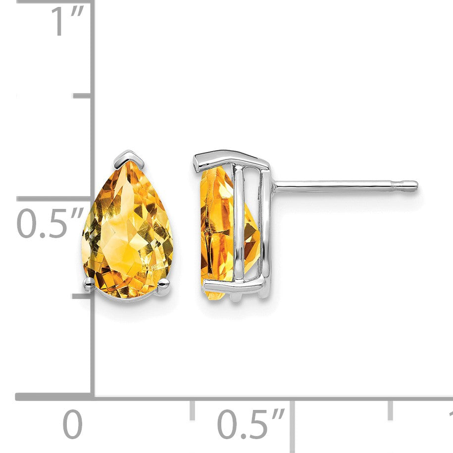14k White Gold 9x6mm Pear Citrine Post Earrings