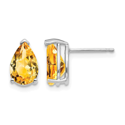 14k White Gold 9x6mm Pear Citrine Post Earrings