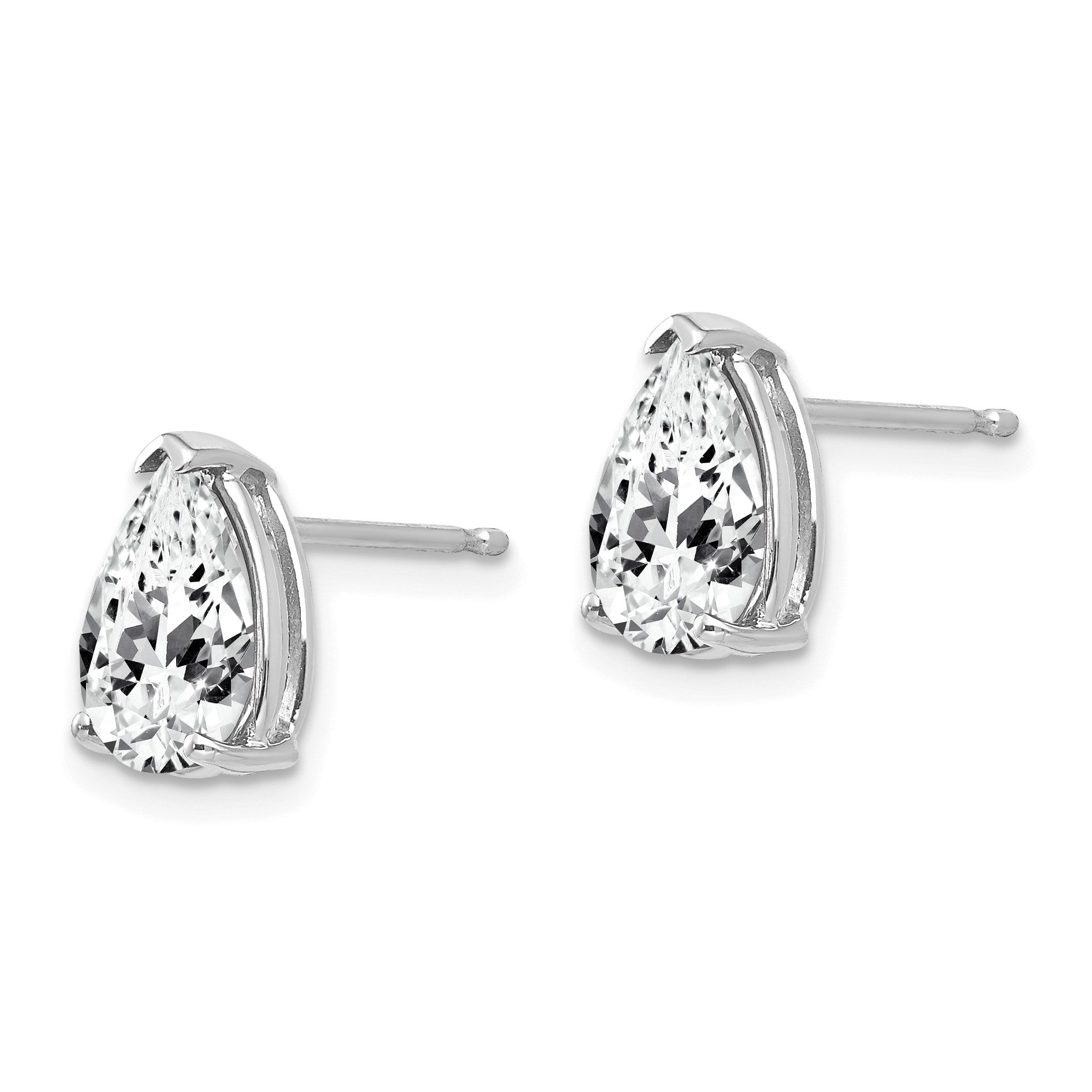 14k White Gold 9x6mm Pear Cubic Zirconia Post Earrings