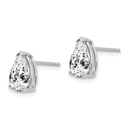 14k White Gold 9x6mm Pear Cubic Zirconia Post Earrings