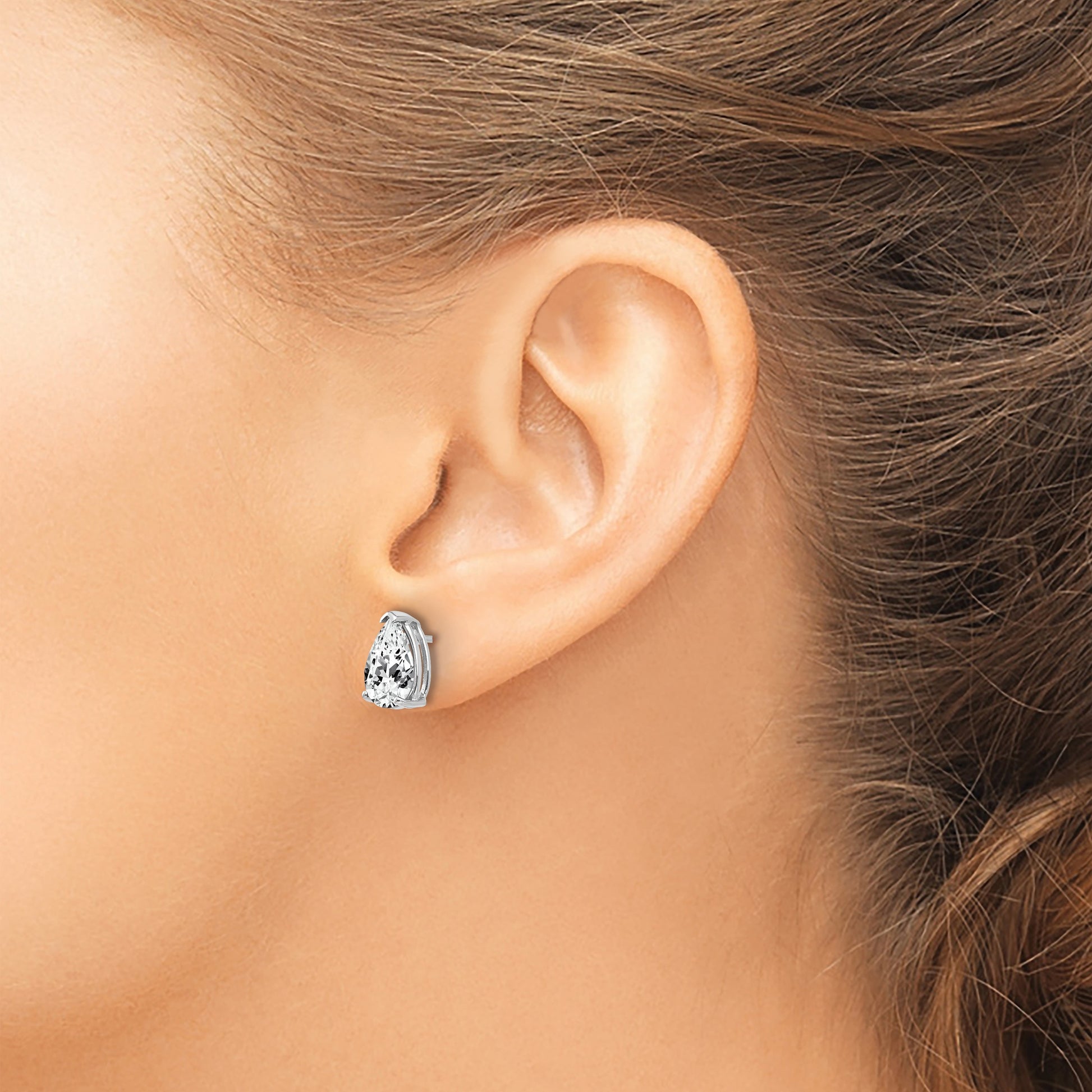 14k White Gold 9x6mm Pear Cubic Zirconia Post Earrings
