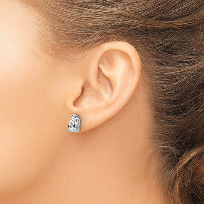 14k White Gold 9x6mm Pear Cubic Zirconia Post Earrings