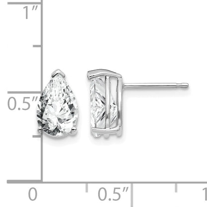 14k White Gold 9x6mm Pear Cubic Zirconia Post Earrings