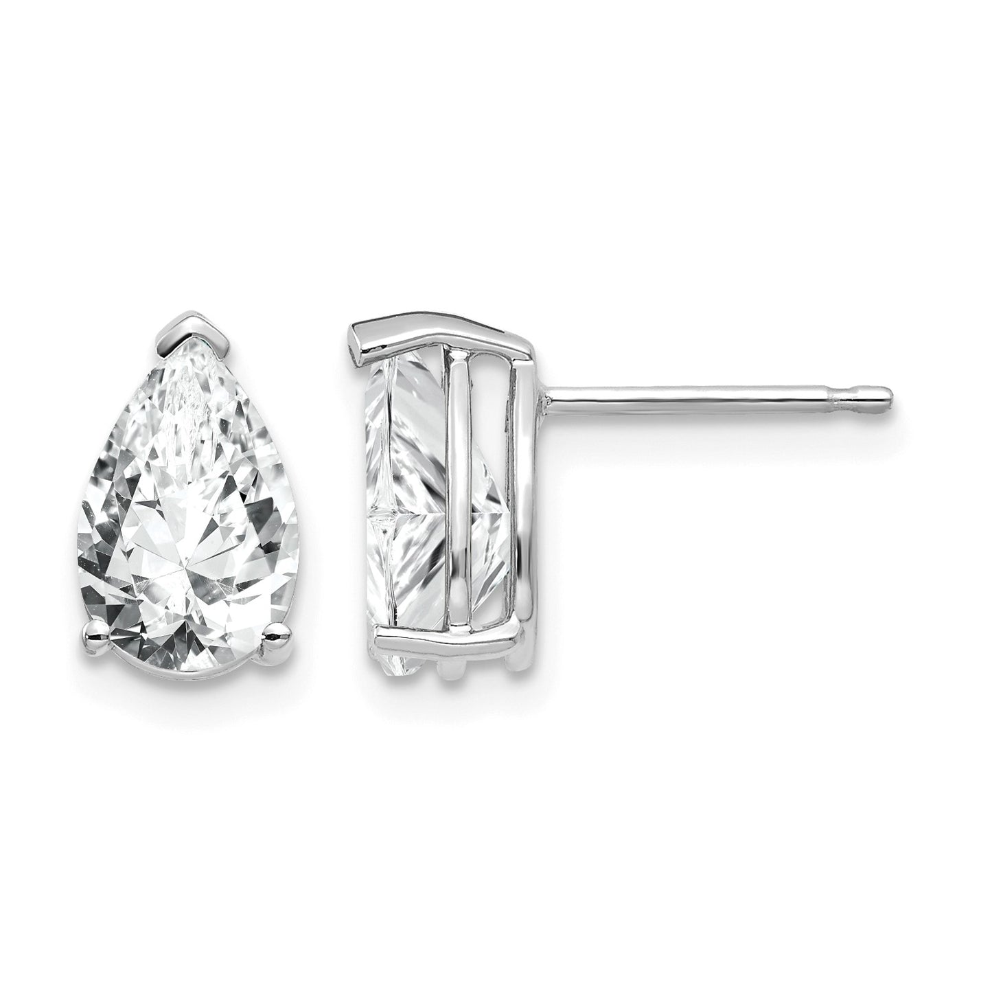 14k White Gold 9x6mm Pear Cubic Zirconia Post Earrings