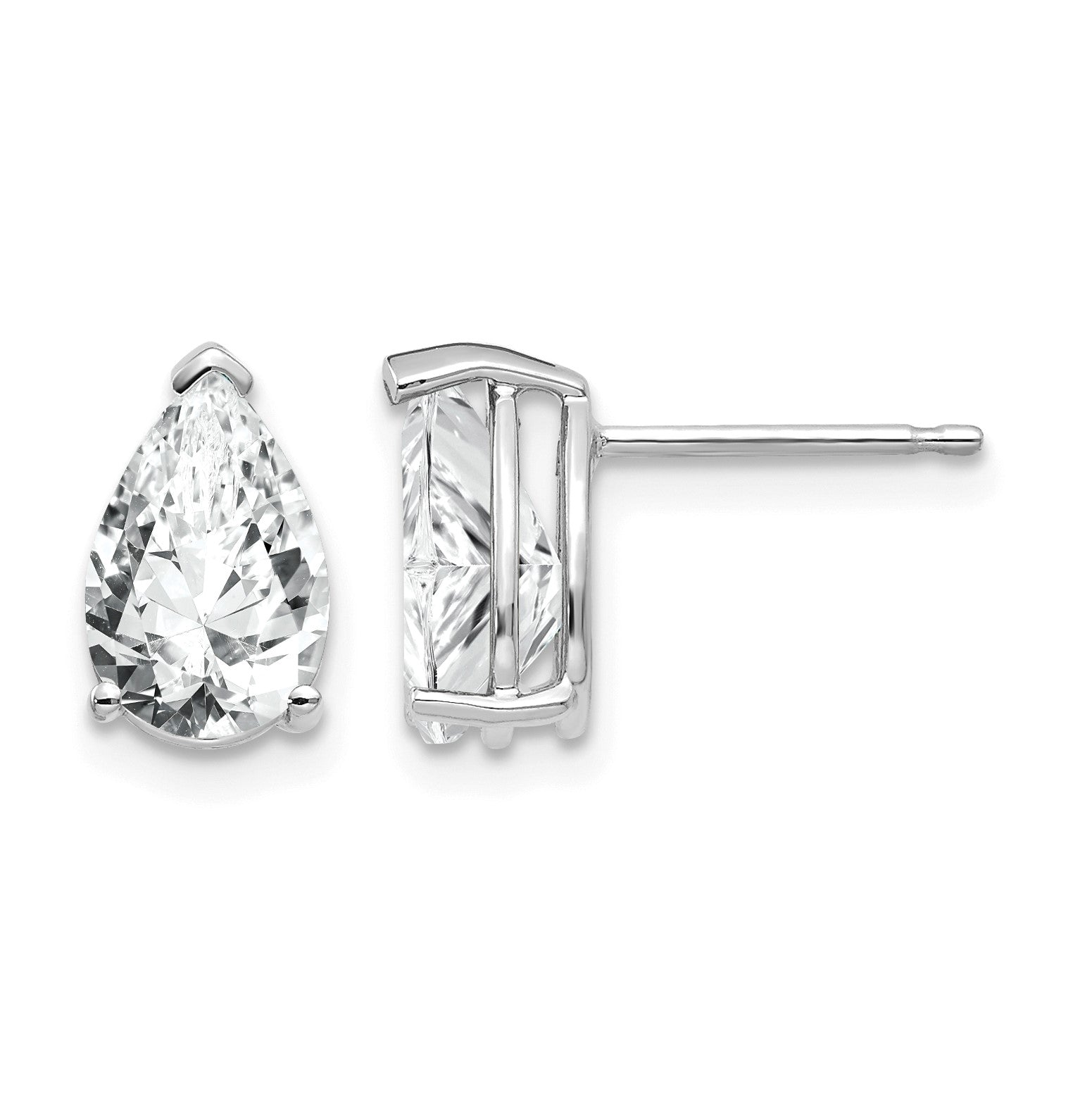 14k White Gold 9x6mm Pear Cubic Zirconia Post Earrings
