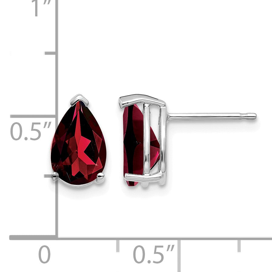 14k White Gold 9x6mm Pear Garnet Post Earrings