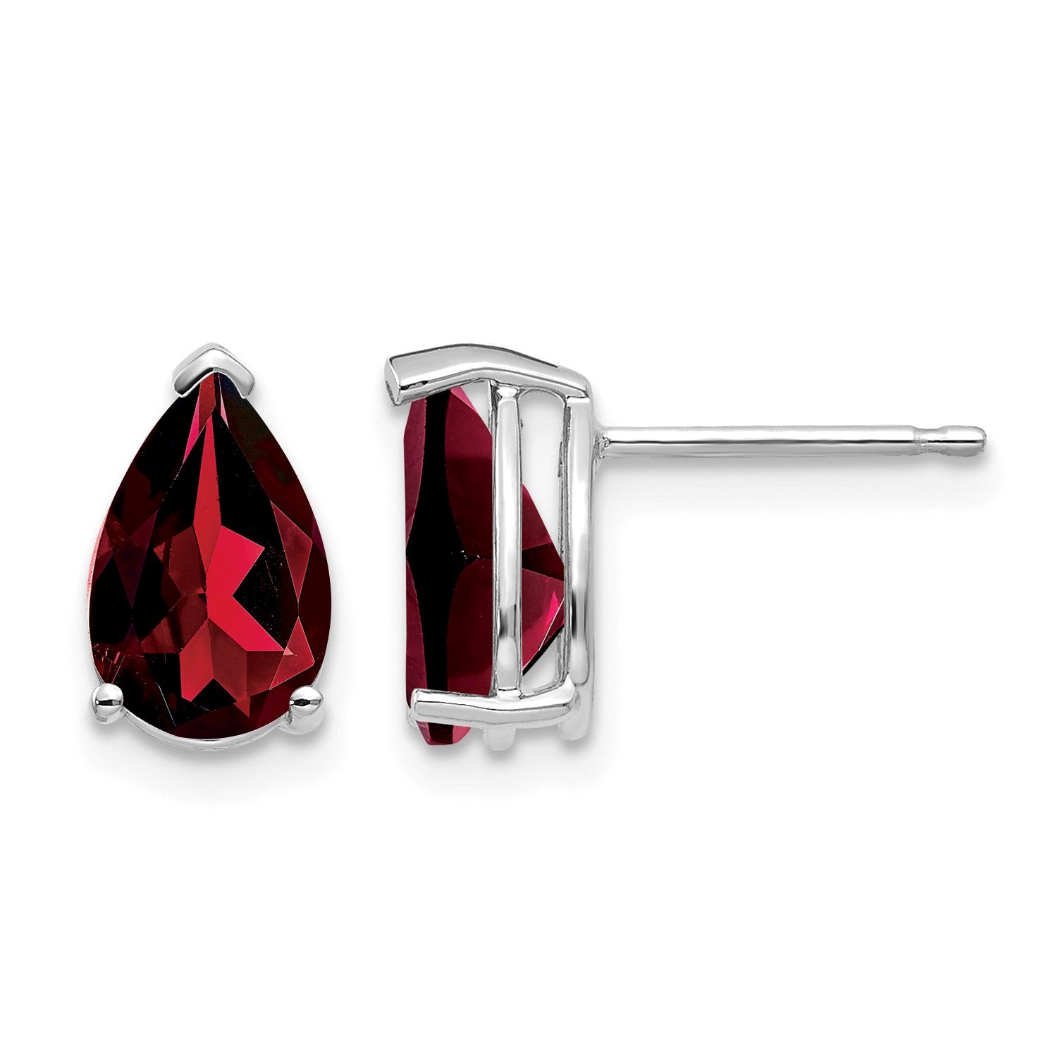 14k White Gold 9x6mm Pear Garnet Post Earrings