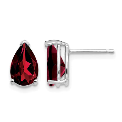 14k White Gold 9x6mm Pear Garnet Post Earrings