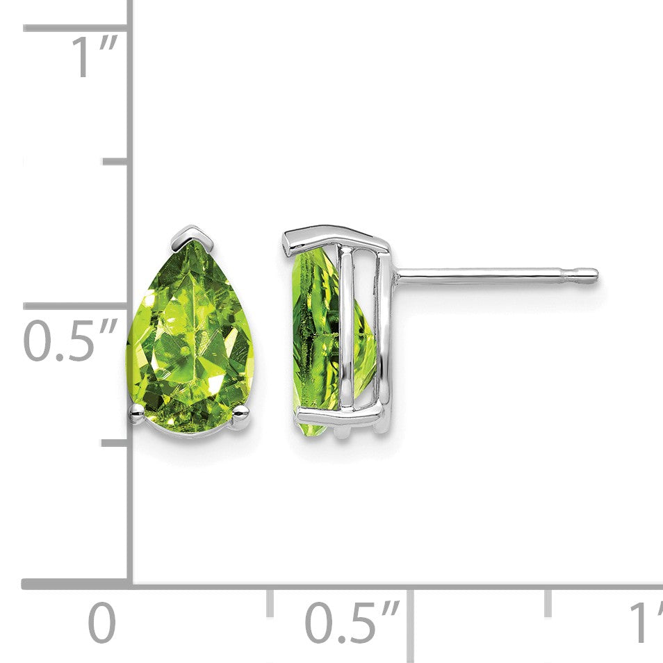14k White Gold 9x6mm Pear Peridot Post Earrings