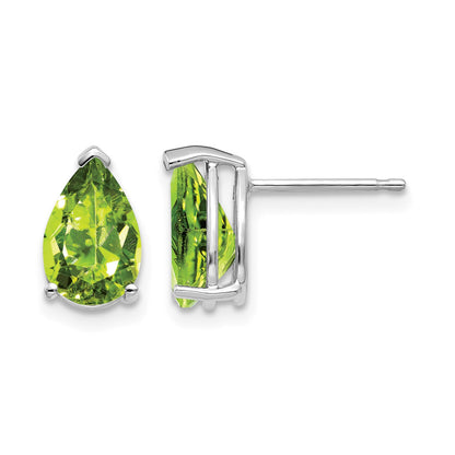 14k White Gold 9x6mm Pear Peridot Post Earrings