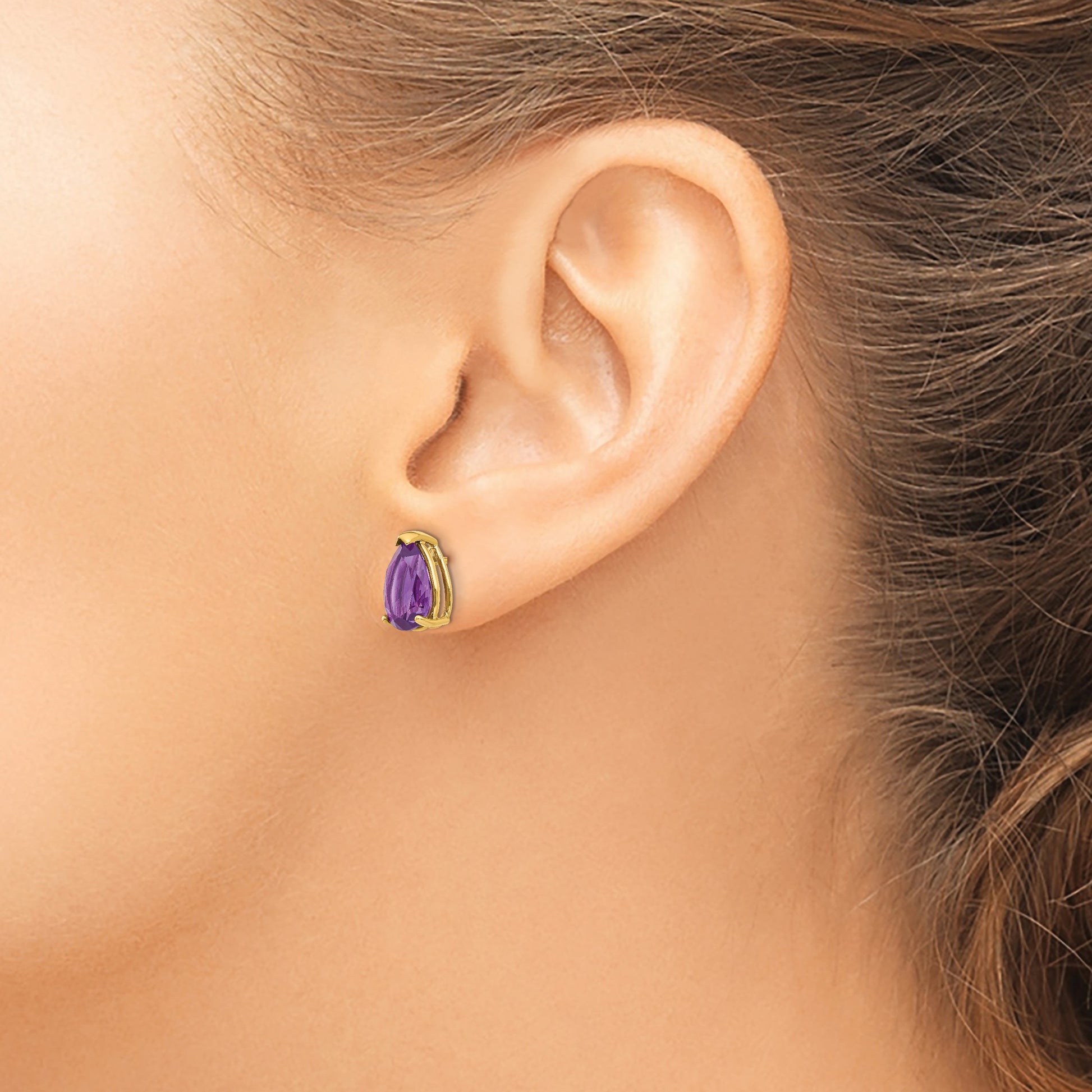 14k 10x7mm Pear Amethyst Post Earrings