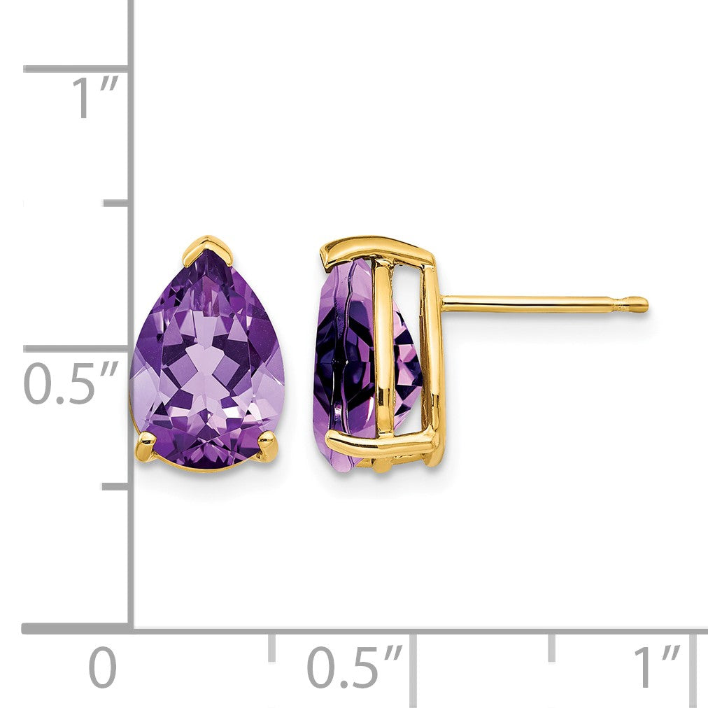 14k 10x7mm Pear Amethyst Post Earrings