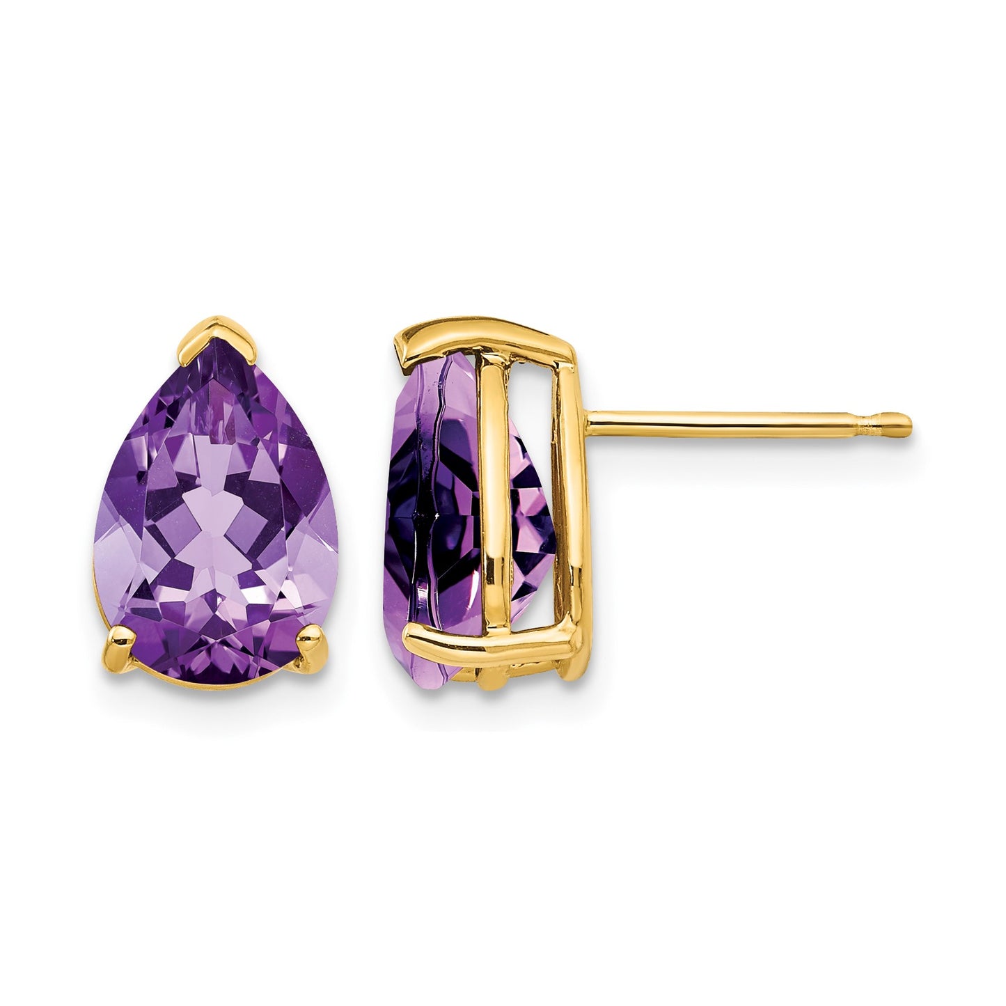 14k 10x7mm Pear Amethyst Post Earrings