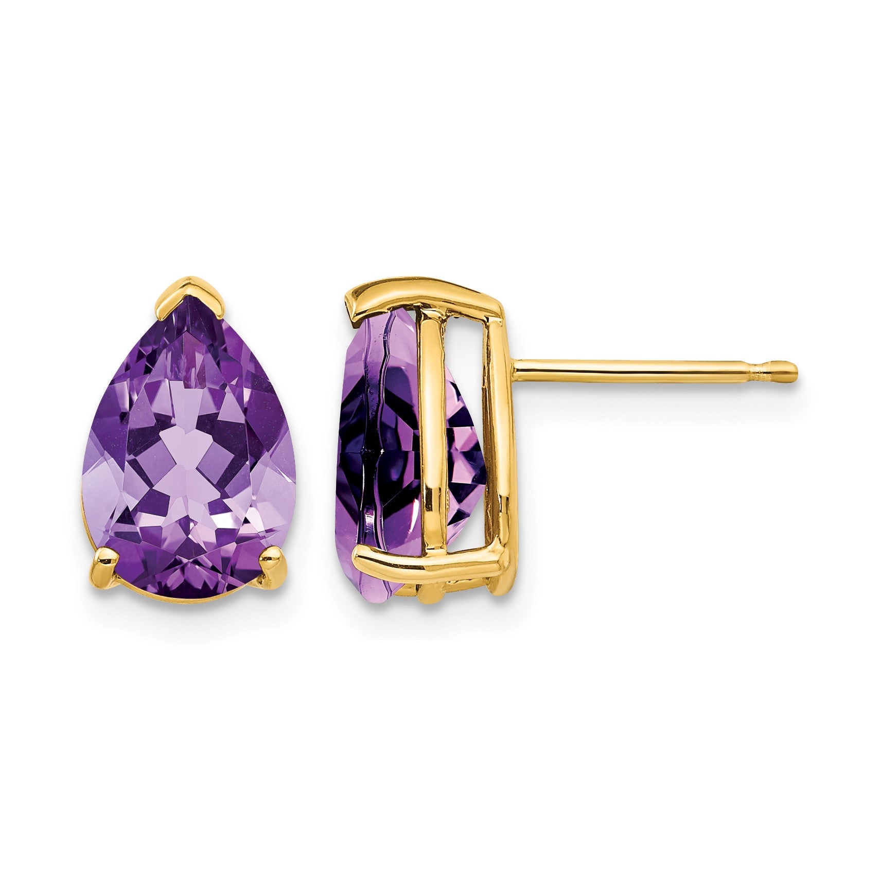 14k 10x7mm Pear Amethyst Post Earrings
