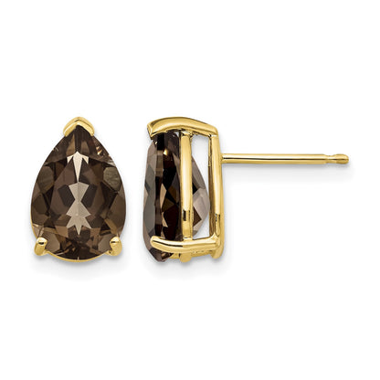 14k 10x7mm Pear Smoky Quartz Post Earrings