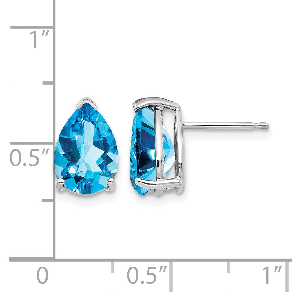 14k White Gold 10x7mm Pear Blue Topaz Post Earrings