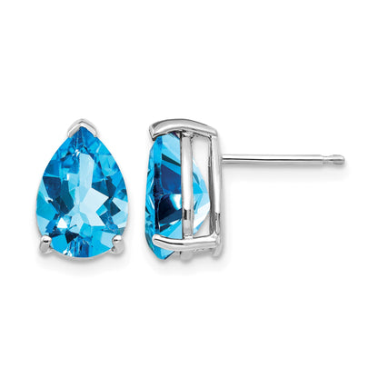14k White Gold 10x7mm Pear Blue Topaz Post Earrings