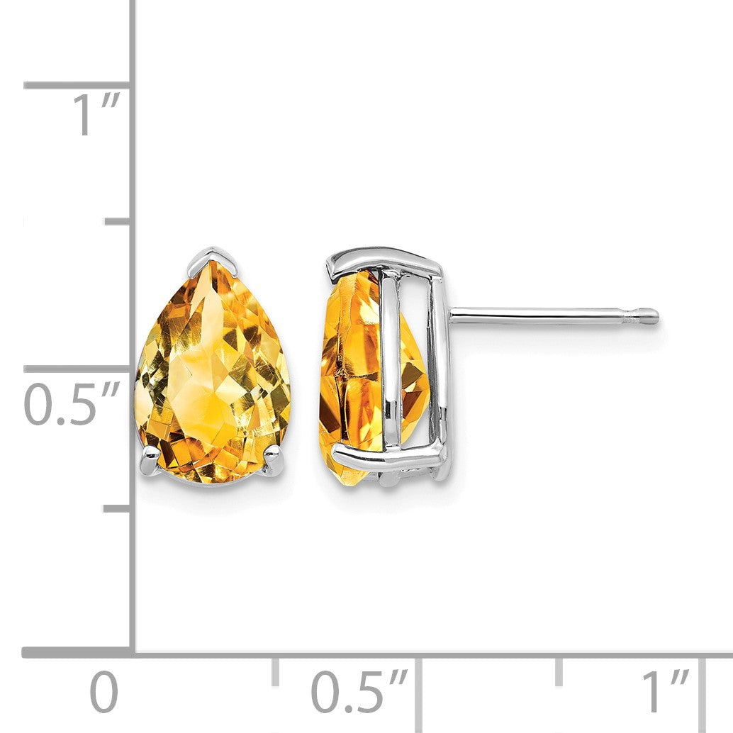 14k White Gold 10x7mm Pear Citrine Post Earrings