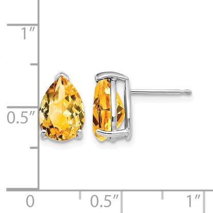 14k White Gold 10x7mm Pear Citrine Post Earrings