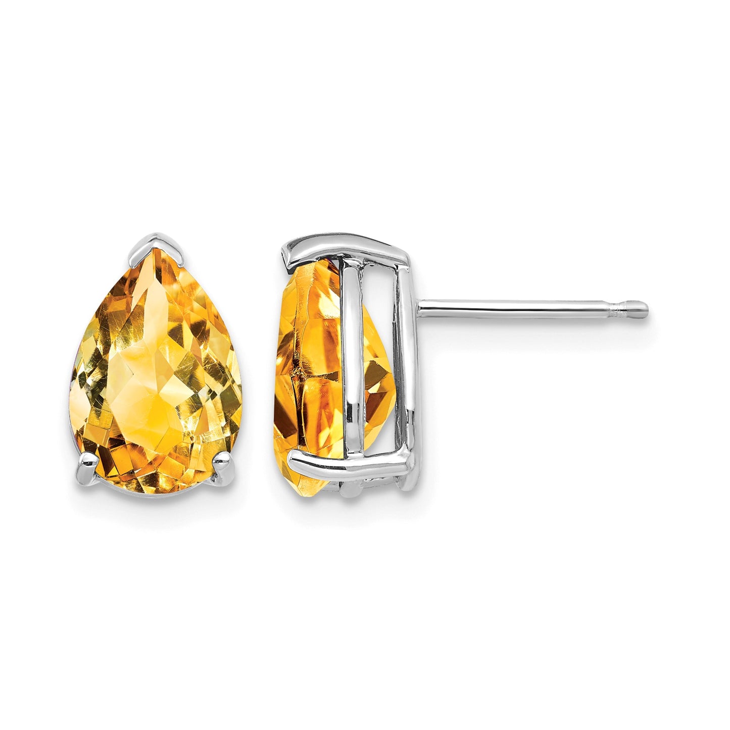 14k White Gold 10x7mm Pear Citrine Post Earrings