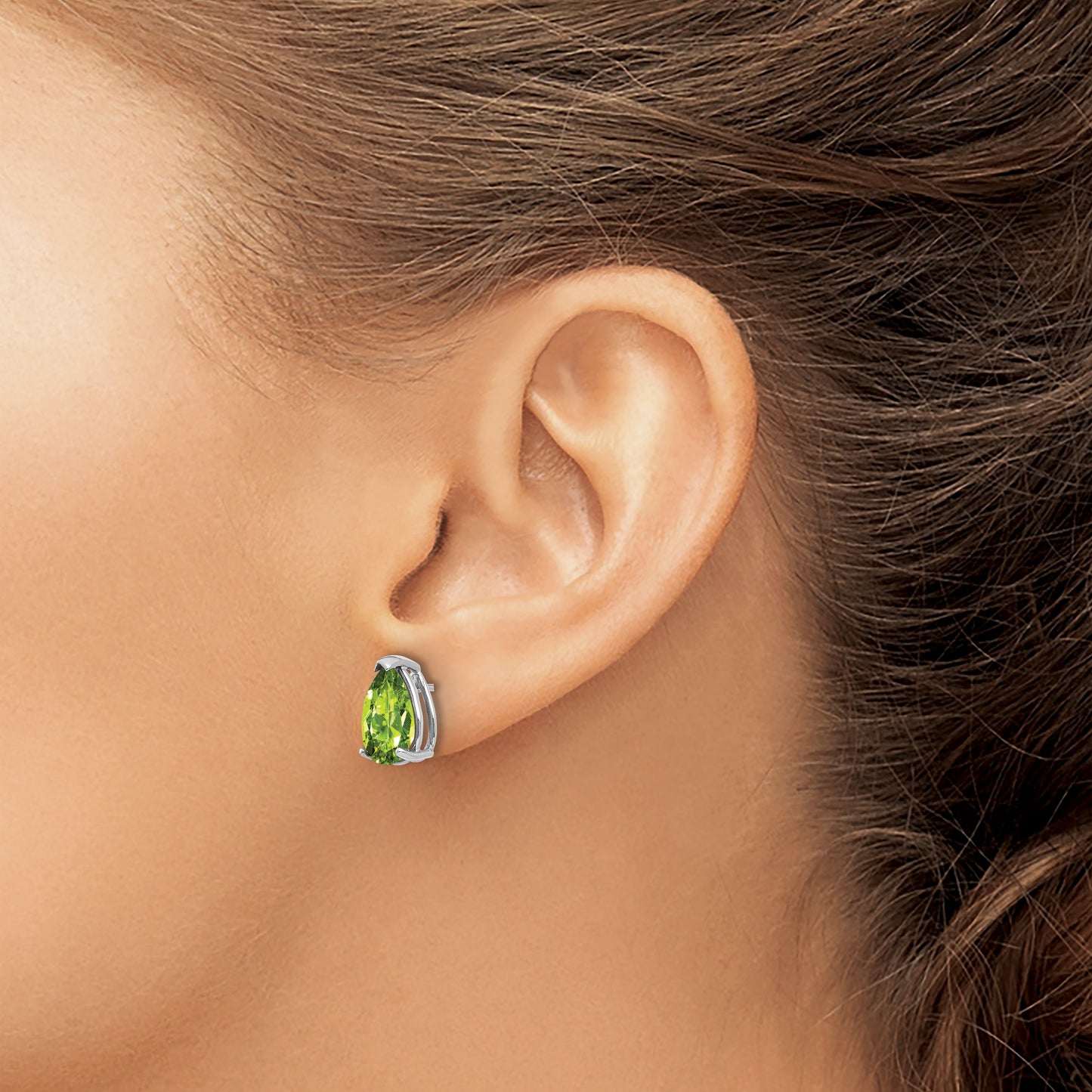 14k White Gold 10x7mm Pear Peridot Post Earrings