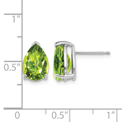14k White Gold 10x7mm Pear Peridot Post Earrings