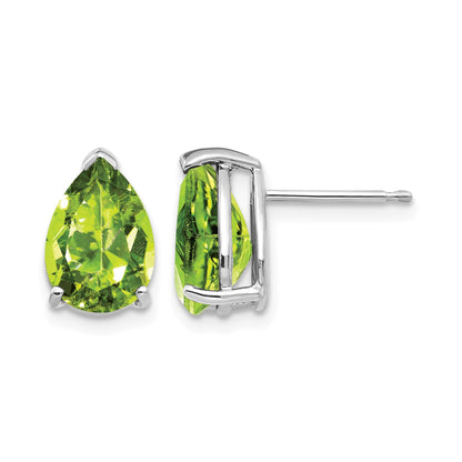14k White Gold 10x7mm Pear Peridot Post Earrings