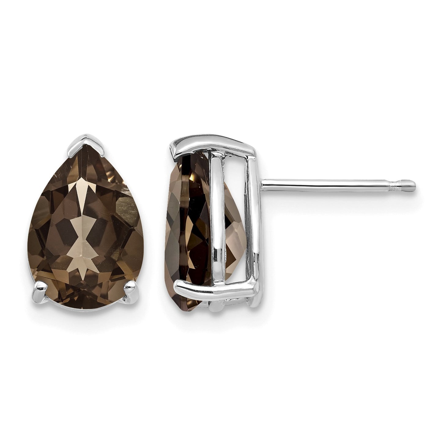 14k White Gold 10x7mm Pear Smoky Quartz Post Earrings