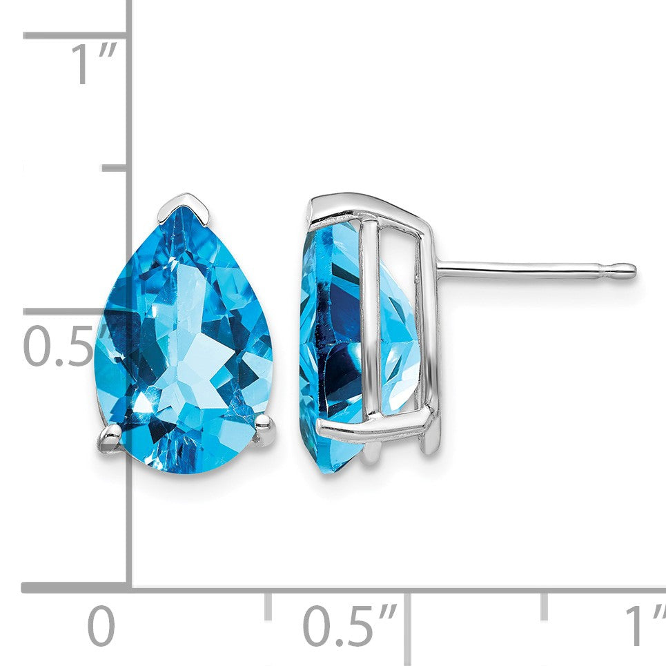 14k White Gold 12x8mm Pear Blue Topaz Post Earrings