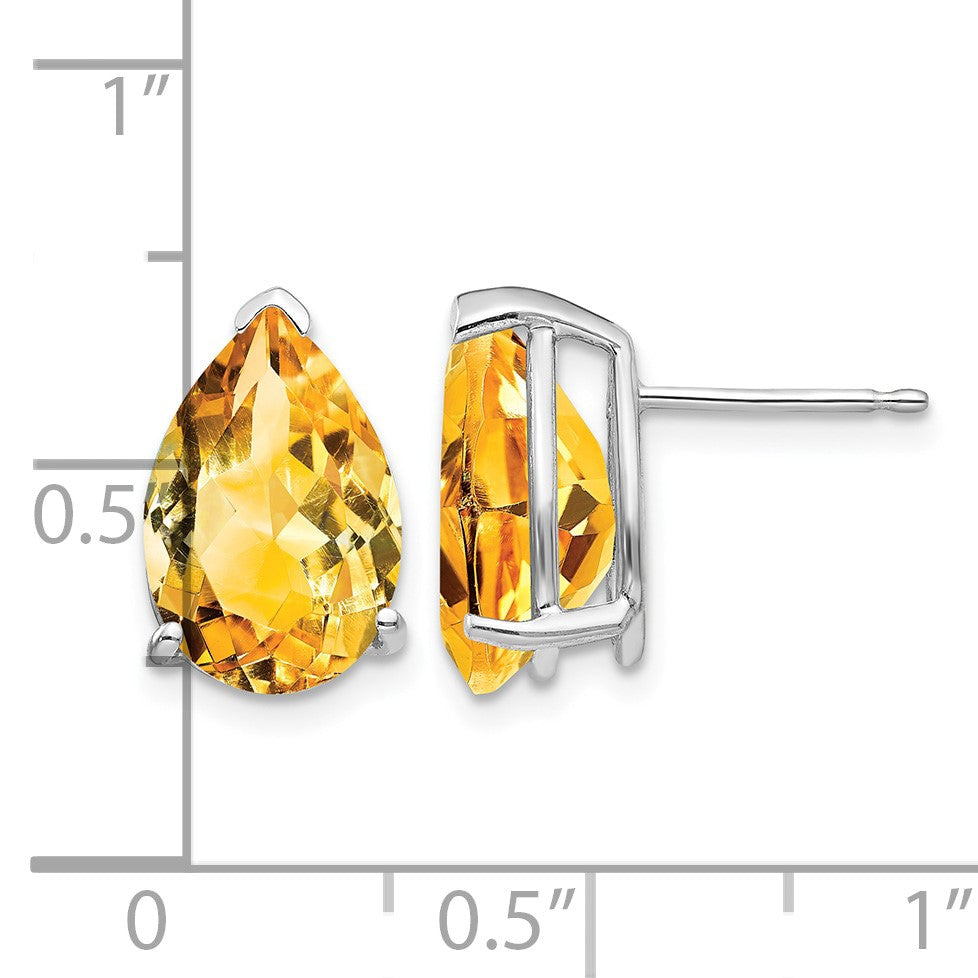 14k White Gold 12x8mm Pear Citrine Stud Earrings